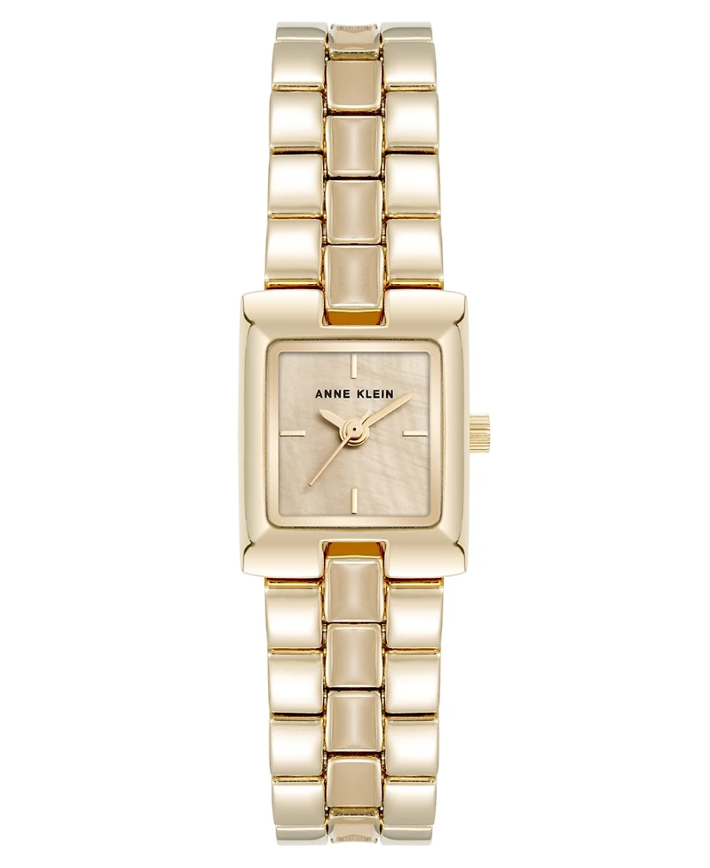 Anne Klein Women's Quartz Petite Tan Enamel Center Link Gold-Tone Alloy Metal Bracelet Watch, 17.5mm