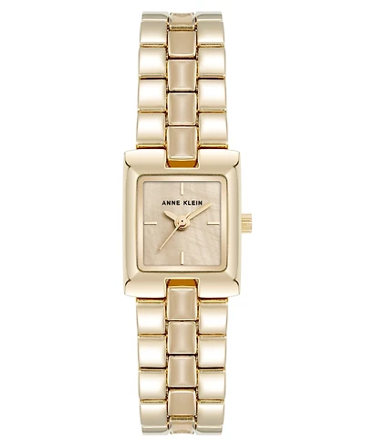 Anne Klein Women's Quartz Petite Tan Enamel Center Link Gold-Tone Alloy Metal Bracelet Watch, 17.5mm