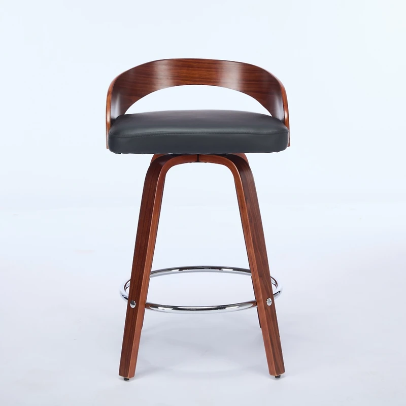 Walnut Finish Mid-Century Modern Bar Stools (Set of 2