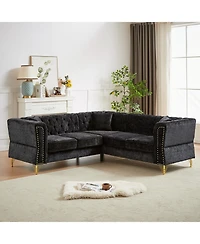 Streamdale L-Shaped Sectional Sofa with Chenille Fabric and Copper Nailhead Trim