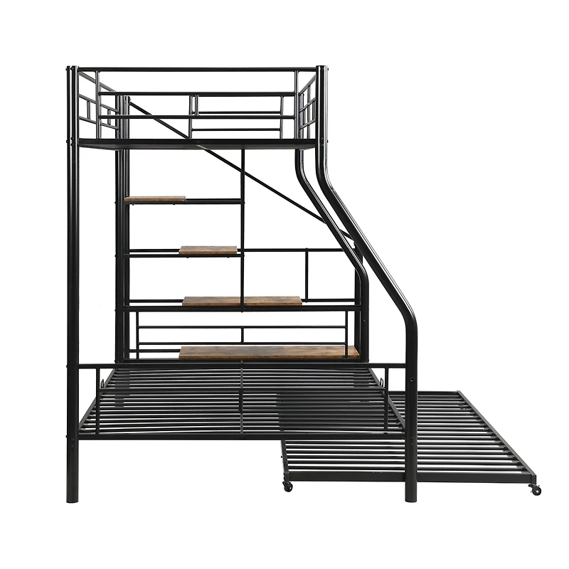 Streamdale Silver Metal Bunk Bed with Trundle and Storage