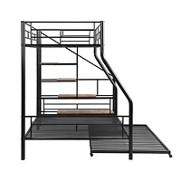 Streamdale Silver Metal Bunk Bed with Trundle and Storage