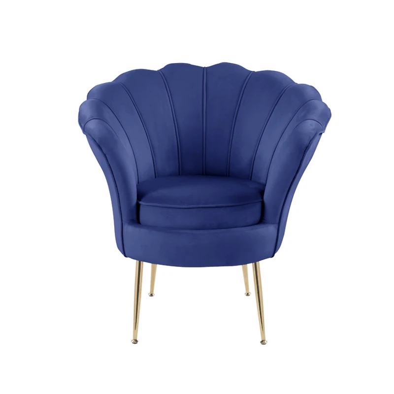 Simplie Fun Angelina Blue Velvet Scalloped Back Barrel Accent Chair With Metal Legs