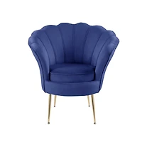 Simplie Fun Angelina Blue Velvet Scalloped Back Barrel Accent Chair With Metal Legs