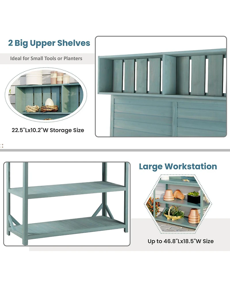 Simplie Fun Large Rustic Outdoor Potting Bench with 4 Shelves, Green