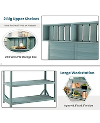 Simplie Fun Large Rustic Outdoor Potting Bench with 4 Shelves, Green