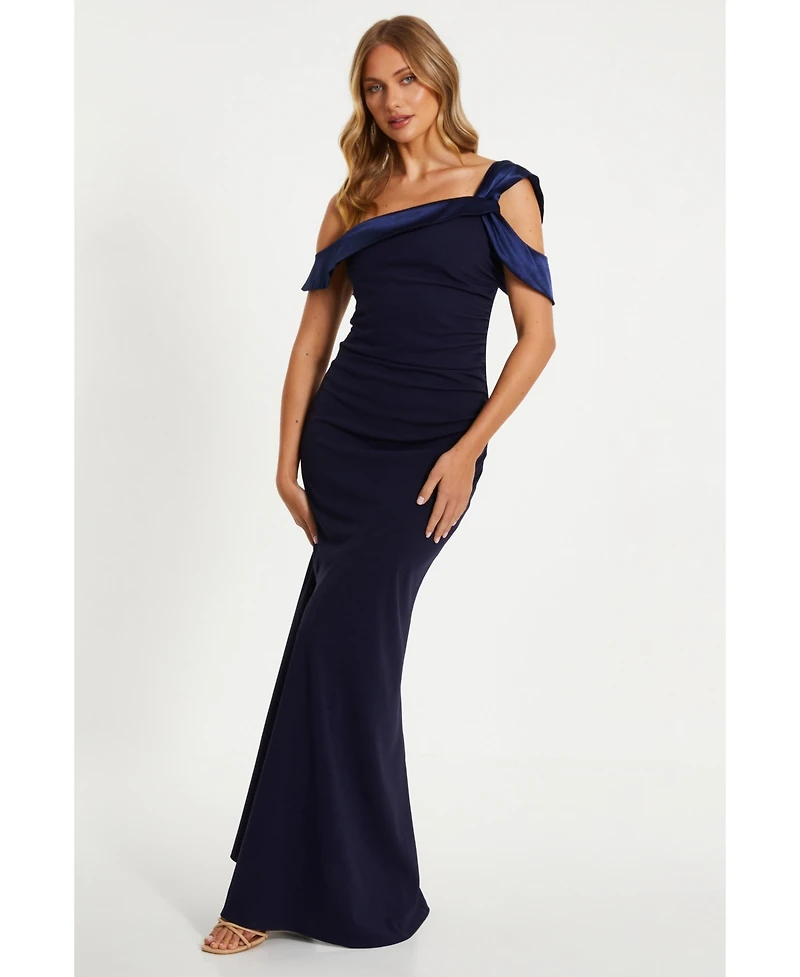 Quiz Women's Scuba Crepe Maxi Dress With Satin Asymmetric Neck