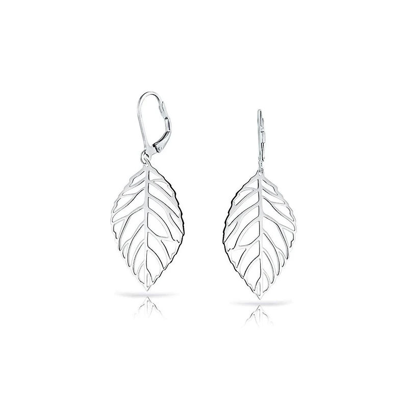 Bling Jewelry Tribal Nature Style Lightweight Open Leaf Feather Drop Dangle Lever back Earrings Sterling Silver