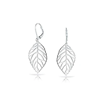 Bling Jewelry Tribal Nature Style Lightweight Open Leaf Feather Drop Dangle Lever back Earrings Sterling Silver