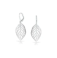 Bling Jewelry Tribal Nature Style Lightweight Open Leaf Feather Drop Dangle Lever back Earrings Sterling Silver