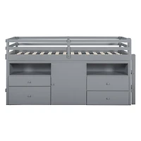 Simplie Fun Twin Loft Bed With 4 Drawers, Underneath Cabinet And Shelves, Espresso