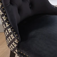Streamdale Contemporary Velvet Dining Chairs Set, Black & Patterned