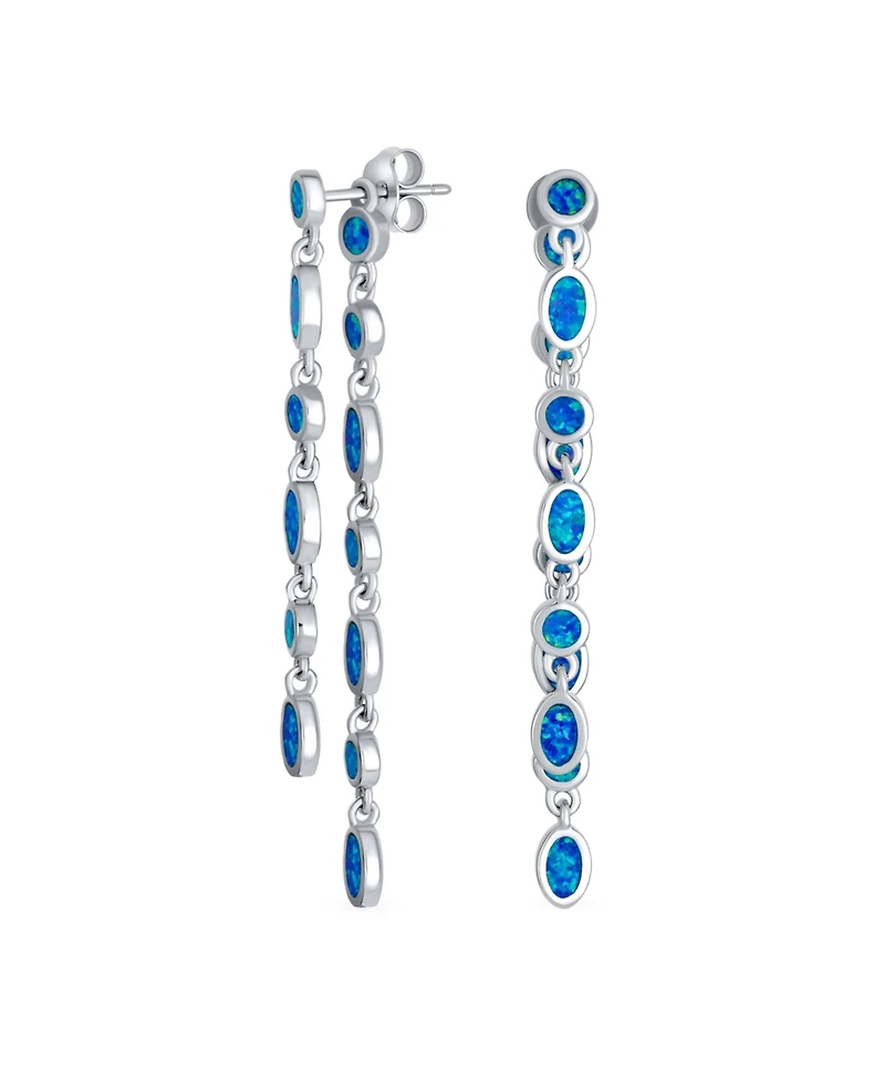 Bling Jewelry Geometric Mod Multi Alternating Bezel Oval & Round Circles 2 Strand Long Waterfall Synthetic Opal Dangle Earrings Sterling Silver 2 inch