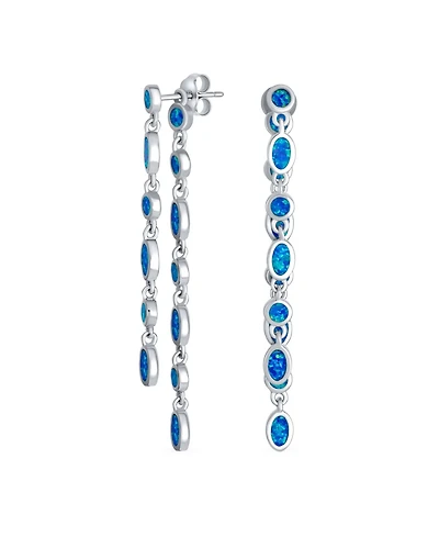Bling Jewelry Geometric Mod Multi Alternating Bezel Oval & Round Circles 2 Strand Long Waterfall Synthetic Opal Dangle Earrings Sterling Silver 2 inch