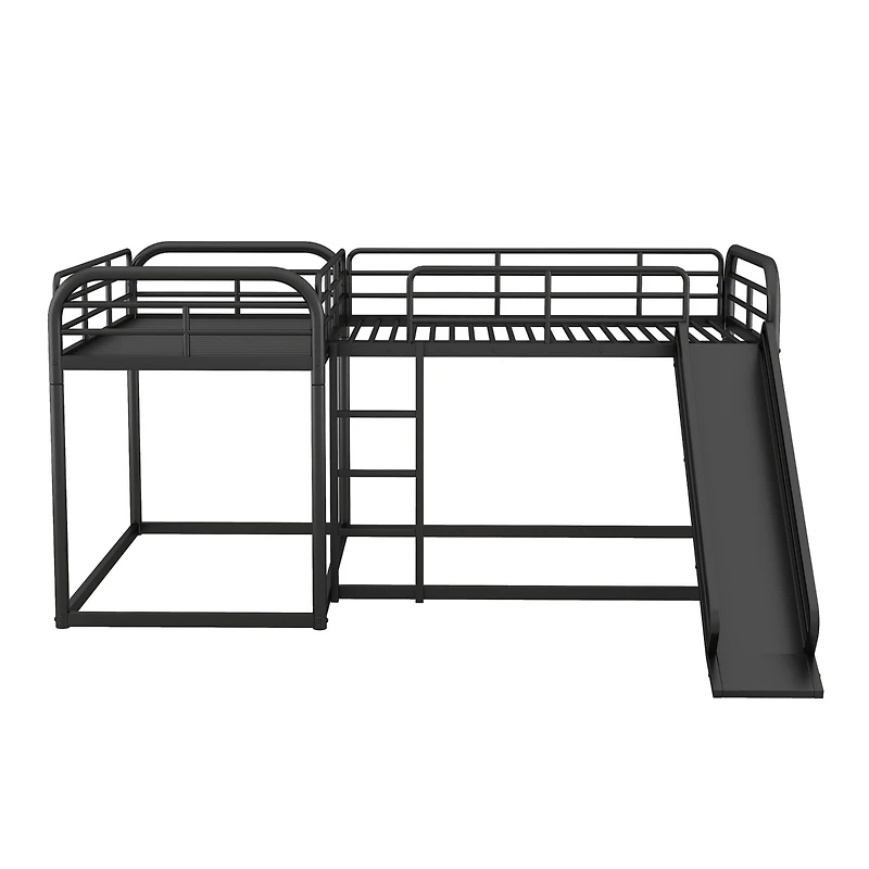 Streamdale Full And Twin Size L-Shaped Bunk Bed With Slide And Short Ladder