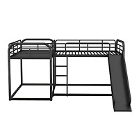 Streamdale Full And Twin Size L-Shaped Bunk Bed With Slide And Short Ladder
