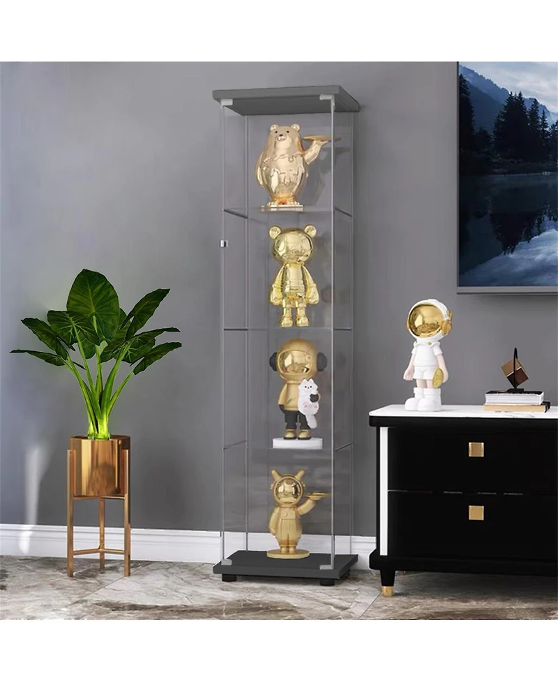 Streamdale Furniture One Door Glass Cabinet Glass Display Cabinet With 4 Shelves, Black