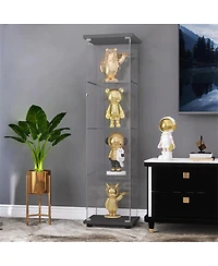 Streamdale Furniture One Door Glass Cabinet Glass Display Cabinet With 4 Shelves, Black