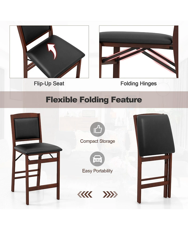 Vebreda Set of 2 Folding Kitchen Island Stool with Rubber Wood Legs