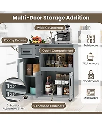 Rolling Kitchen Island with Wheels Drawer and Glass Door Cabinet