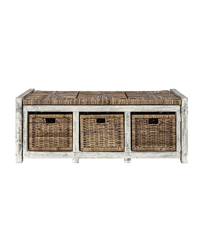 Happimess Rustic 3-Drawer Wicker Storage Bench