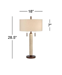 Franklin Iron Works Hugo Industrial Table Lamp 28 1/2" Tall Whitewashed Wood with Usb Charging Port and Dimmer Oatmeal Fabric Shade for Bedroom H