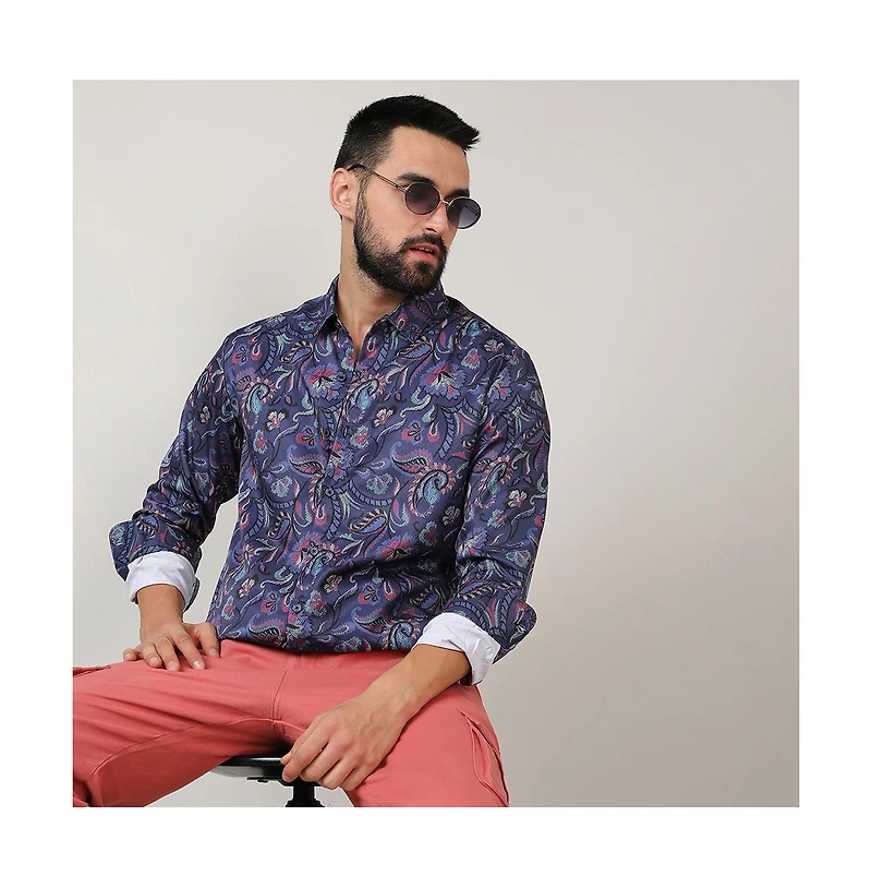 Campus Sutra Men's Navy Blue Paisley Shirt