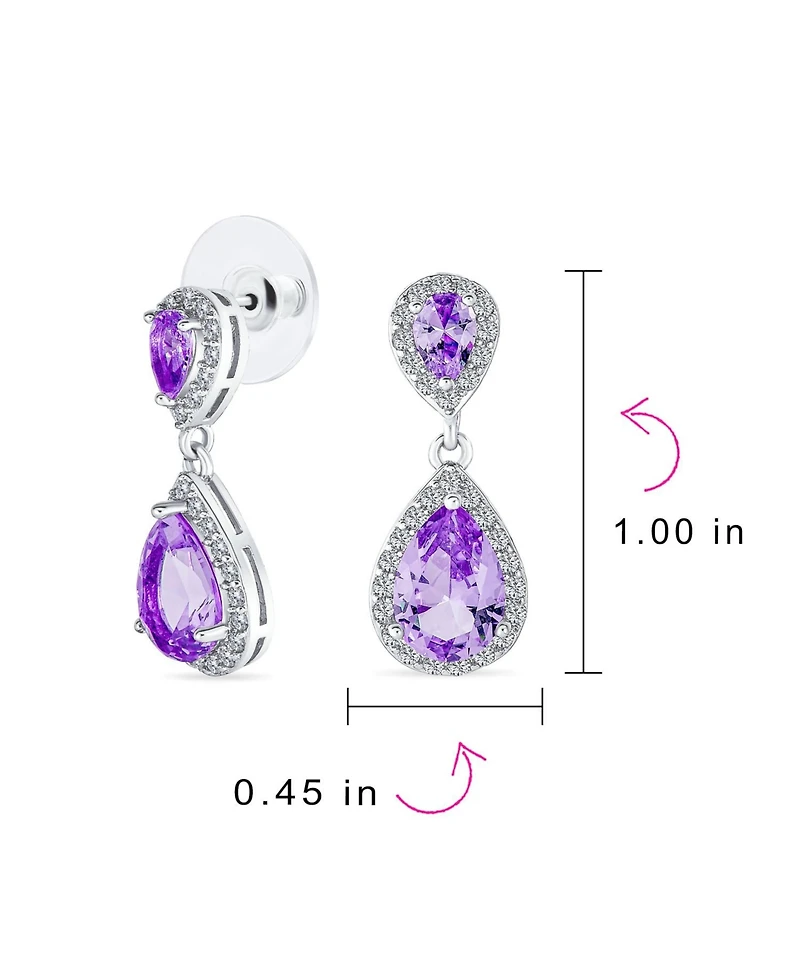 Bling Jewelry Fashion Purple Cz Halo Teardrop Drop Earrings Lavender Cubic Zirconia Rhodium Plated Brass