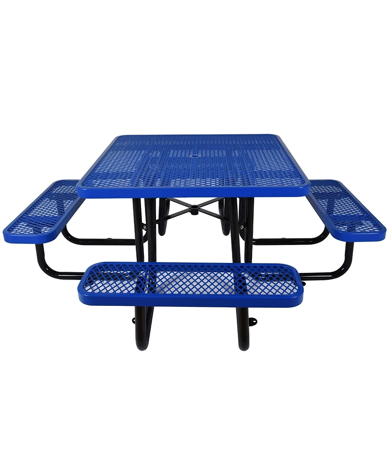 Streamdale Square Outdoor Steel Picnic Table 46" blue, with umbrella pole