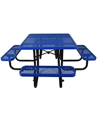 Streamdale Square Outdoor Steel Picnic Table 46" blue, with umbrella pole