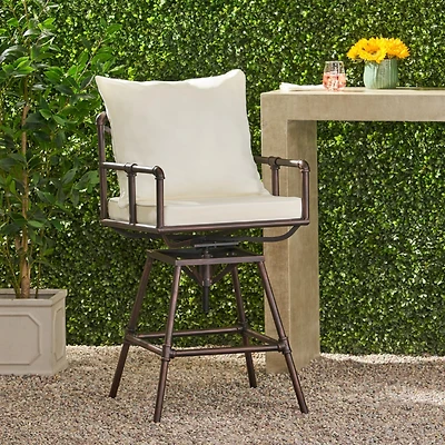 Streamdale Northrup Pipe Outdoor Swivel Barstool with Water-Resistant Cushions