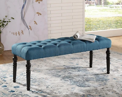 Streamdale Fabric Tufted Turned Leg Dining Bench, Blue