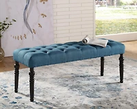 Streamdale Fabric Tufted Turned Leg Dining Bench, Blue