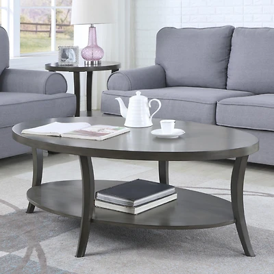 Streamdale Contemporary Oval Shelf Coffee Table, Gray
