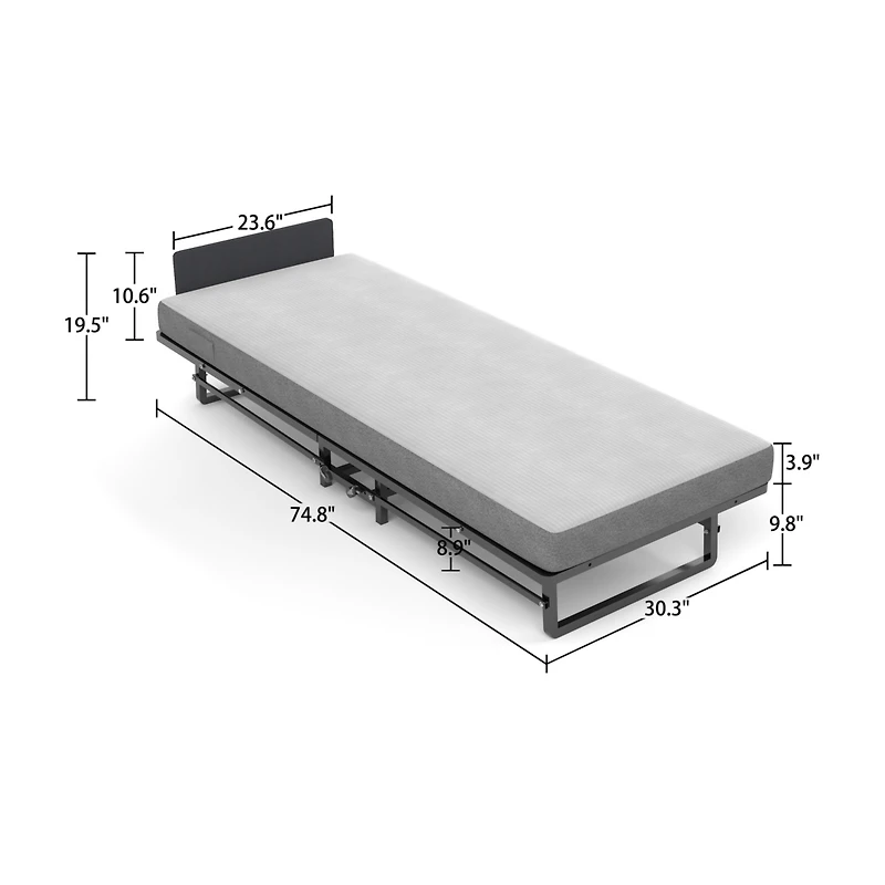Simplie Fun Metal Folding Bed Frame with Foam Mattress of Pockets, Easy Storage and Movable with 4 Castors