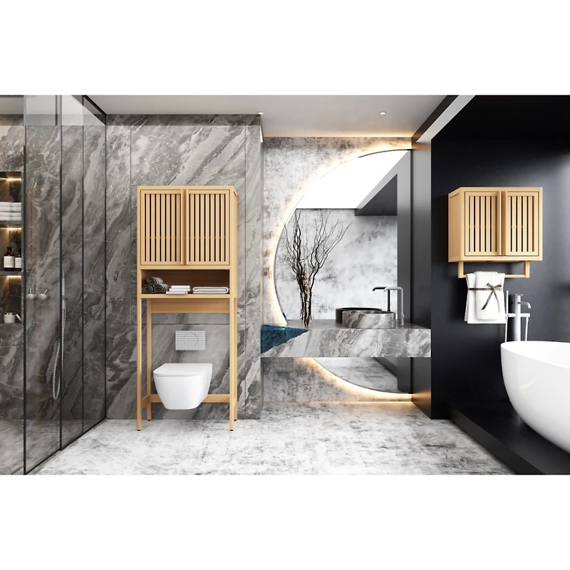 Simplie Fun Bathroom Cabinet Wall Mounted Bamboo Toilet Storage Box