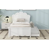 Streamdale Twin Size Wood Platform Bed with Headboard and Trundle, White
