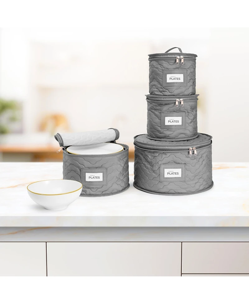 Sorbus 4 Piece Quilted China Dinnerware Storage Cases - for Dinnerware, Plate Organizer (Gray)