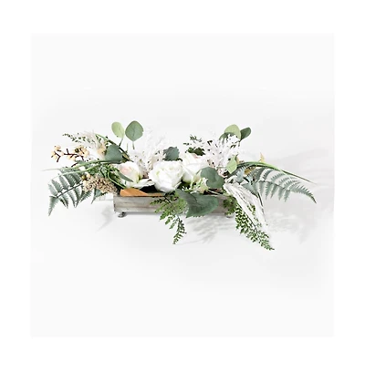Faux 10 Inch Rose & Fern Potted Arrangement