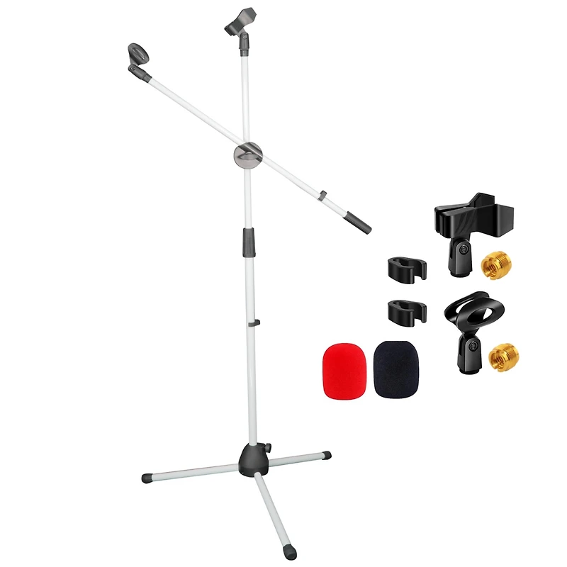 5 Core Mic Stand Collapsible Height Adjustable 31 to 59” Dual Metal Microphone Tripod Stand w Boom Arm Stand Para Microfono for Singing, Karaok
