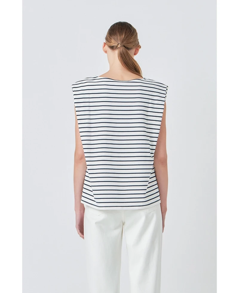 Grey Lab Women's Striped Padded Sleeveless Top