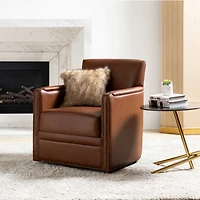 Hulala Home Pascual Contemporary 29'' Wide Genuine Leather Swivel Chair