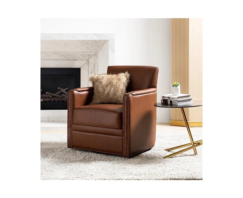 Hulala Home Pascual Contemporary 29'' Wide Genuine Leather Swivel Chair