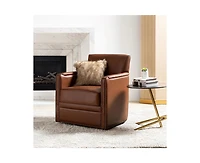 Hulala Home Pascual Contemporary 29'' Wide Genuine Leather Swivel Chair