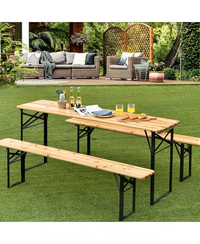 3 Pieces Folding Wooden Picnic Table Bench Set