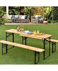 3 Pieces Folding Wooden Picnic Table Bench Set