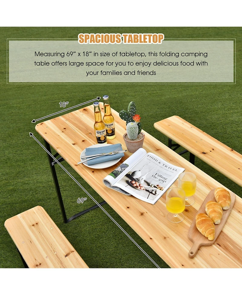 3 Pieces Folding Wooden Picnic Table Bench Set