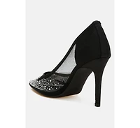 High Ball Mesh Rhinestone Stiletto Pumps