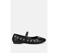 Tanzer Floral Eyelet Strapped Ballerinas