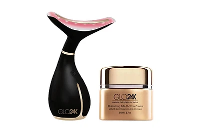 GLO24K Neck & Face Led Beauty Massager + 24k Moisturizing Day Cream.